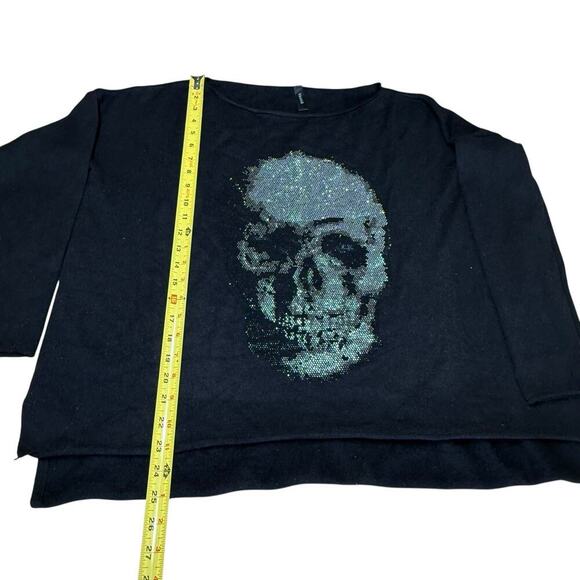Venti6 Sweater Skull Black Long Sleeve Rhinestones M Stretchy Comfy Boxy Metal - Picture 8 of 8